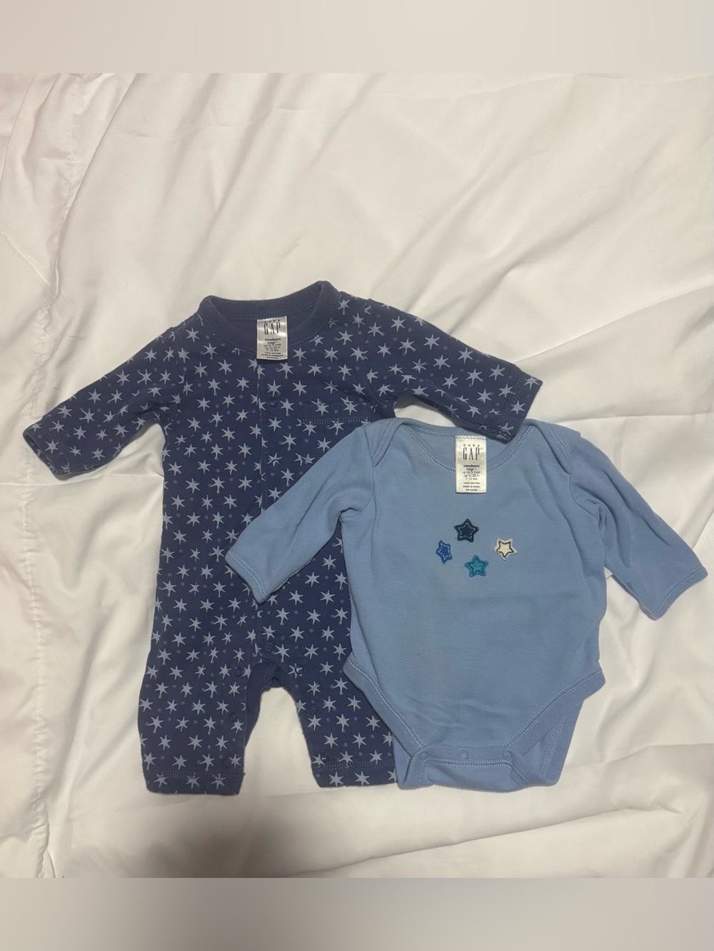 GAP Navy Star Print Romper and Light Blue Star Applique Bodysuit BUNDLE